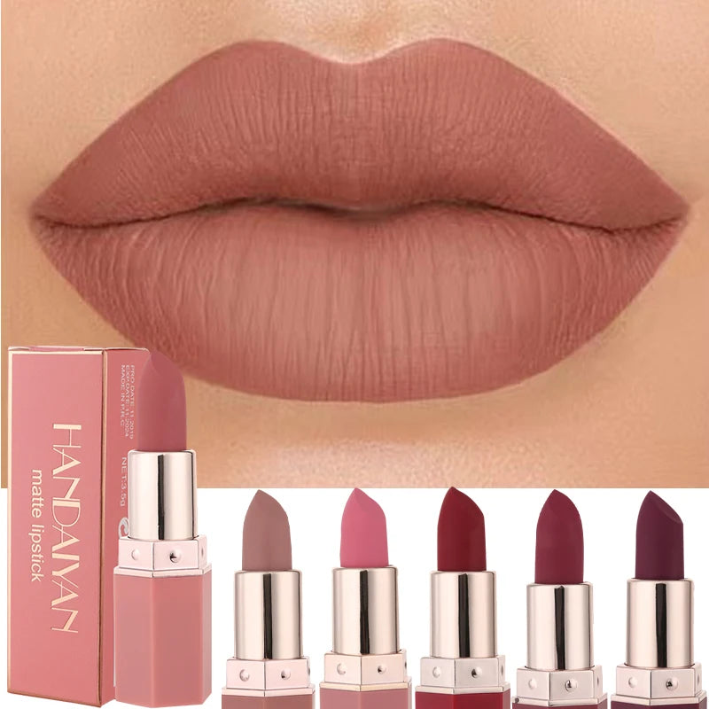 6 Colors Matte Waterproof Velvet Nude Lipstick Sexy Red Brown Pigments Makeup