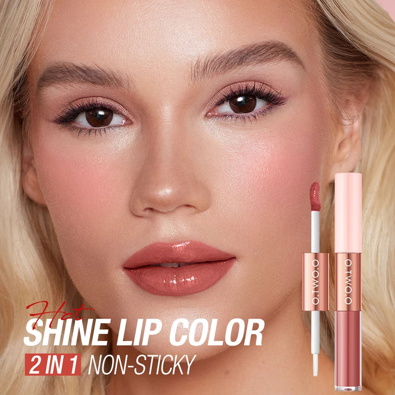 Matte Lipstick Double Head Lip Coat 24HR Non-stick Cup Lip Gloss Tint Plumper Long Lasting Waterproof Lipstick Makeup